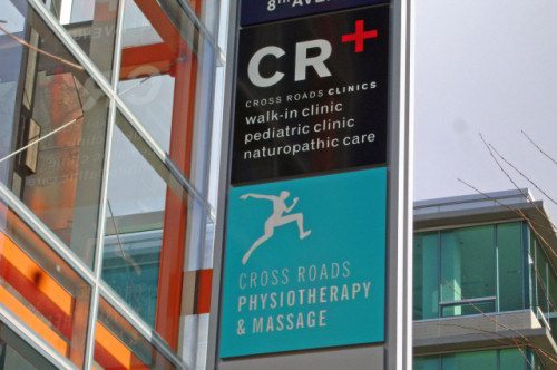 Massage therapy and physiotherapy clinic signage at 507 West Broadway at Cambie Street in Vancouver